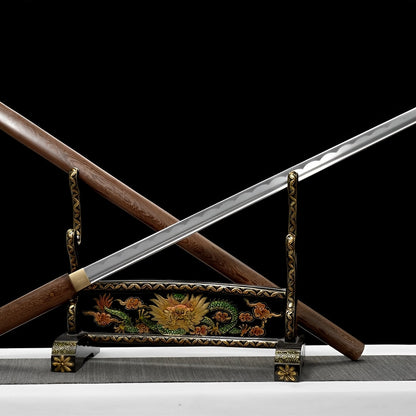 Shizen Ninjato (Kohlenstoffstahl) - 自然 — Tsuba und Habaki Nahaufnahme