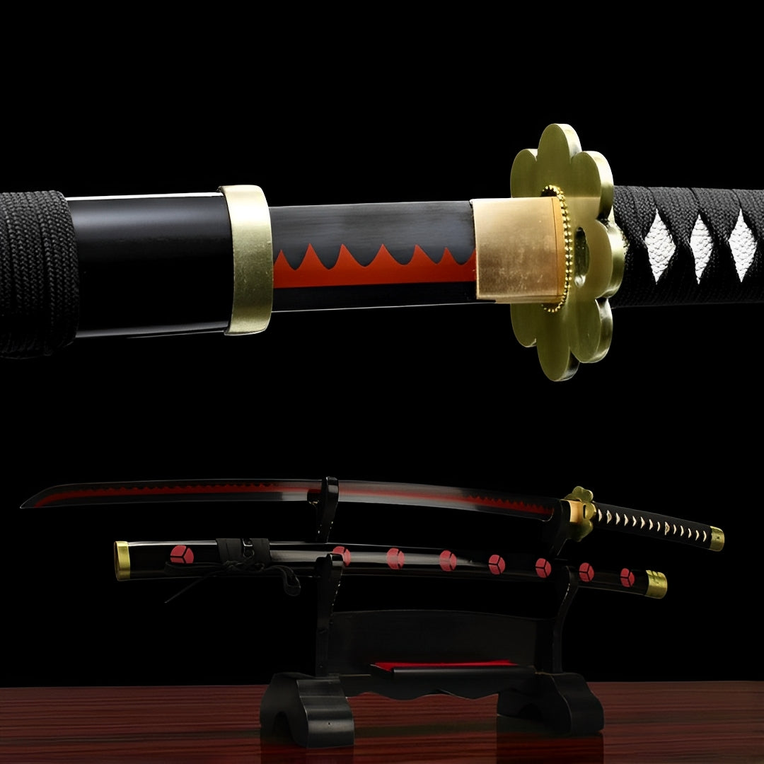 Shusui Katana (One Piece) - シュスイ — Komplett-Ansicht mit Saya und Display-Ständer