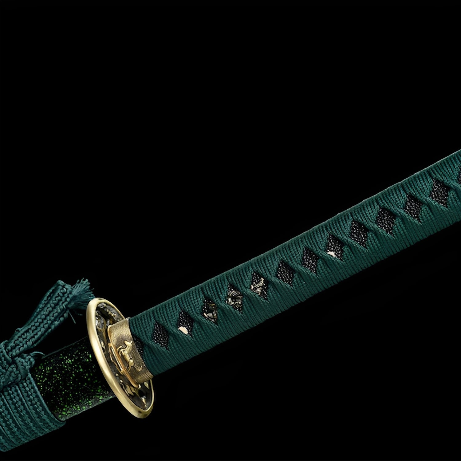 Smaragd Katana - 翡翠魂刀 — Klingen-Detail Nahaufnahme mit sichtbarem Stahl