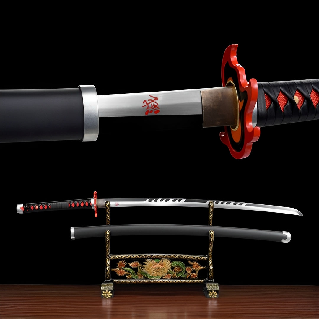 Tanjiro Katana (Demon Slayer) - タンジロ — Komplett-Ansicht mit Saya und Display-Ständer