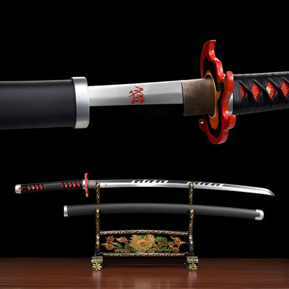 Tanjiro Katana (Demon Slayer) - タンジロ — Komplett-Ansicht mit Saya und Display-Ständer