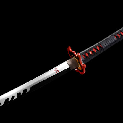 Tanjiro Katana Demon Slayer mit schwarzer Nichirin-Klinge und rotem Flammen-Tsuba