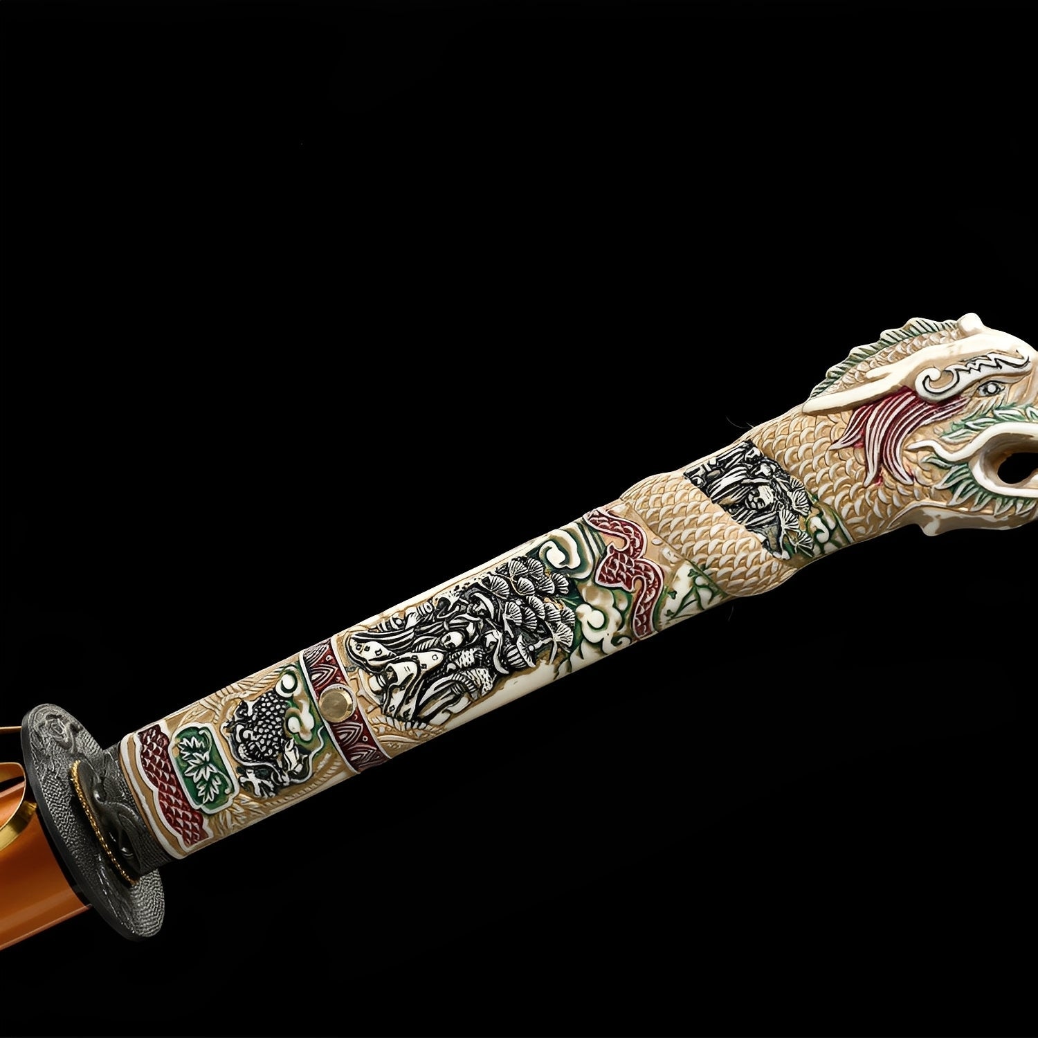 Tentai Drache Katana - 天竜刀 — Saya und Griff Detail mit Beschlägen