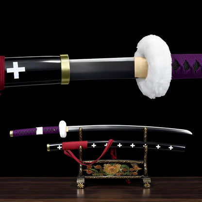 Trafalgar Law Katana (One Piece) - 法 — Komplett-Ansicht mit Saya und Display-Ständer