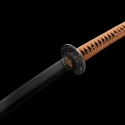 Yamitsuki Katana - 闇月 — Klingen-Detail Nahaufnahme mit sichtbarem Stahl