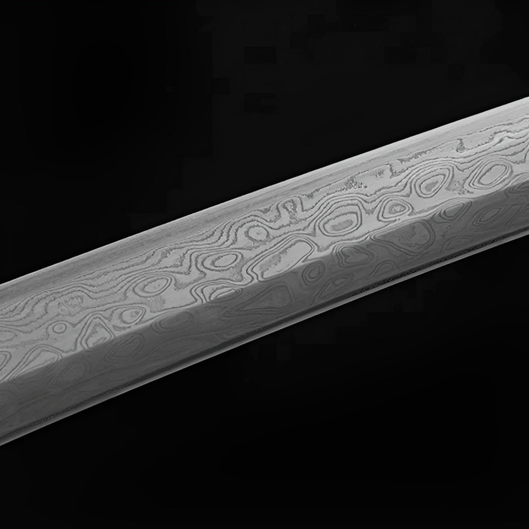 Yugure Katana auf Bronze-Ständer mit handgemalter schwarzer Saya und kupfer-roten Floralmotiven